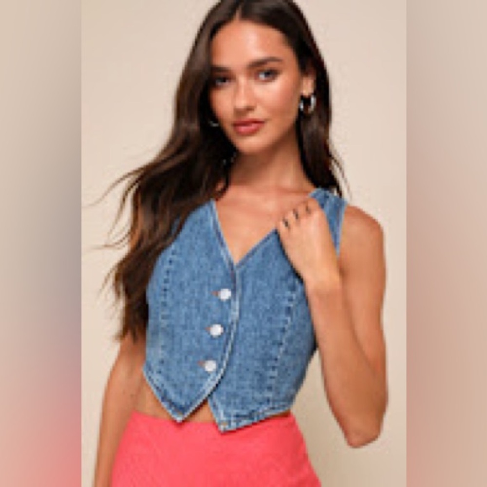 Lulus Enviably Trendy Medium Wash Denim Vest
